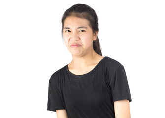 woman look something feel afraid and disdain