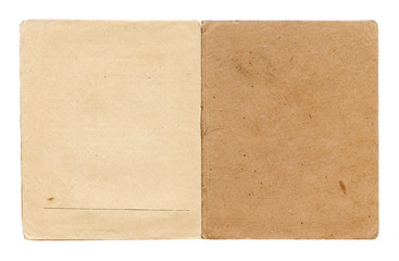Naklejka premium Two open vintage paper pages isolated on white background. Vintage book.