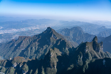 Aerial panoramic landscape view from top of Tianmen Mountain, China