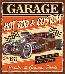 Vintage Hot Rod garage poster.