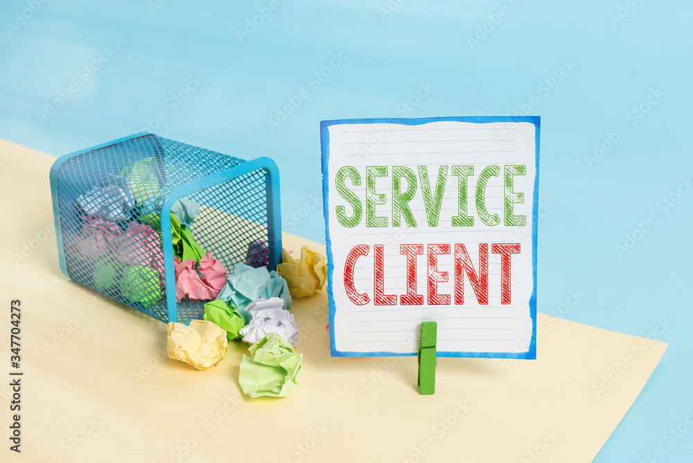 Aufkleber handwriting text service client. conceptual photo dealing with customers satisfaction and needs effi