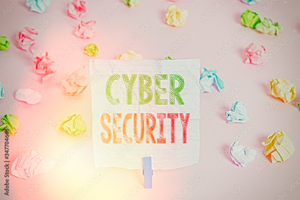 Poster text sign showing cyber security. business photo showcasing protect a computer system against unauth