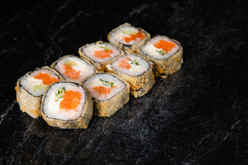 Set japanese fish sushi rolls.