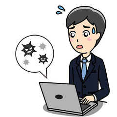 パソコンにウィルスが侵入し戸惑う男性