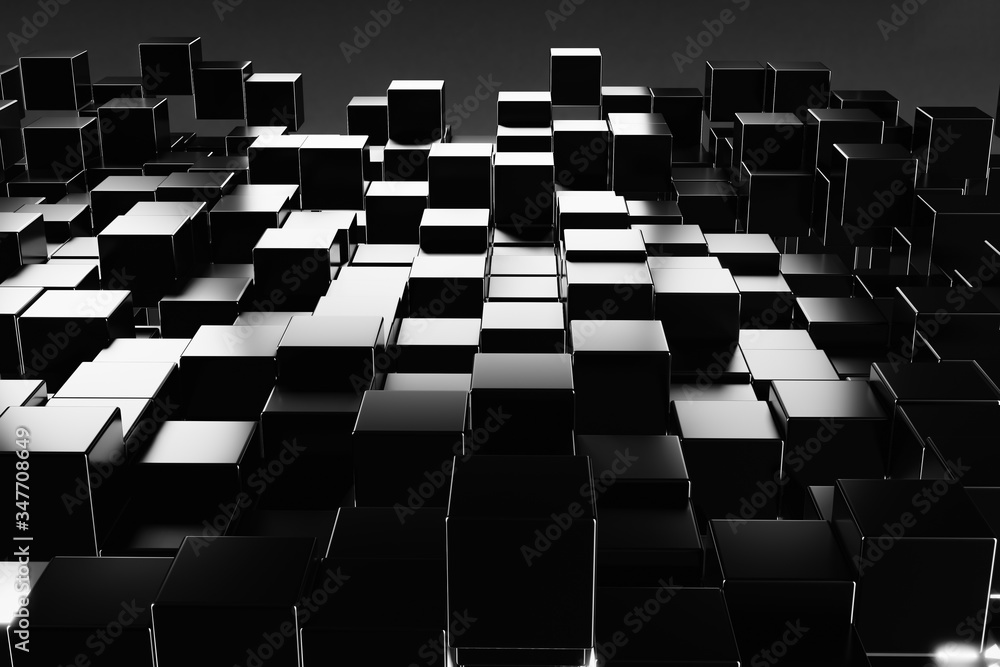 Aufkleber Abstract black Cube Particle Background construction block technology computer graphic background,3D illustration