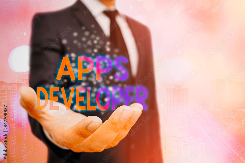 Poster conceptual hand writing showing apps developer. concept meaning graphic artist software programmer a