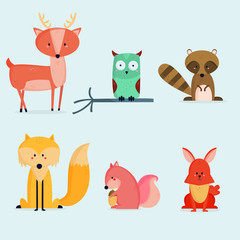 wild animals collection illustration with hand drawn style