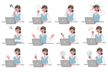 女性　オペレーター　パソコン　セット