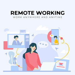 Woman working from home & video conferencing