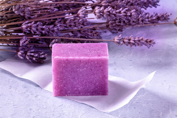 Lavender soap with dried lavender flowers