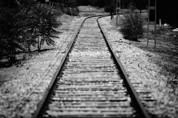 Fototapeta na wymiar Vias del tren en blanco y negro