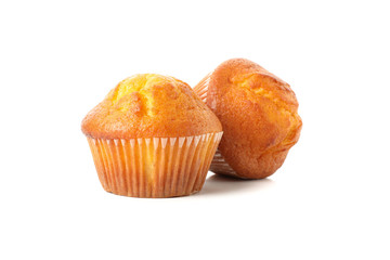 Delicious tasty muffins isolated on white background