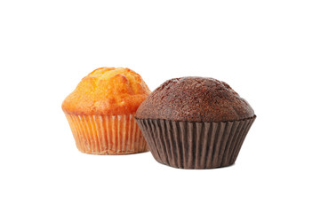 Delicious tasty muffins isolated on white background