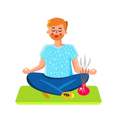 Meditating Man And Burning Aromatic Incense Vector
