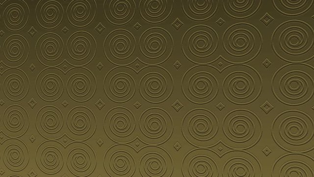 Gold art pattern in bas-relief on a minimal black background, tilted horizontally initially to the left then moves to the right, composed of colored shapes, in 4k 16: 9 video format.