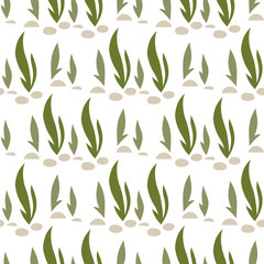 Seaweeds and stones  hand drawn seamless vector fill. Cute childish drawing. Baby wrapping paper, textile, vector illustration .