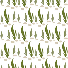 Seaweeds and stones  hand drawn seamless vector fill. Cute childish drawing. Baby wrapping paper, textile, vector illustration .