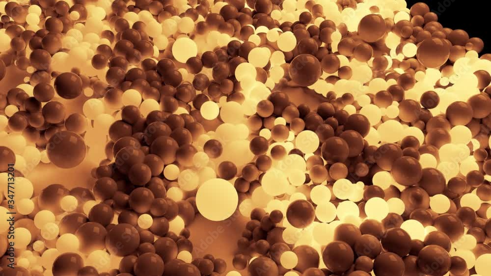 Poster 4k 3d seamless loop animation of beautiful small and large spheres or balls cover plane as abstract 