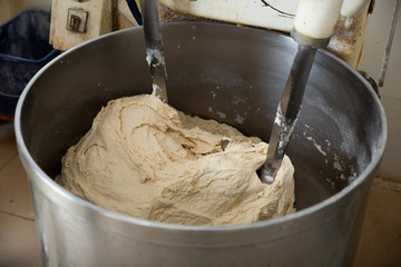Making bread dough in kneading machine