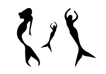 Silhouette of mermaid on white background.