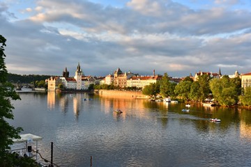 Prague cityscape along Vltava river 