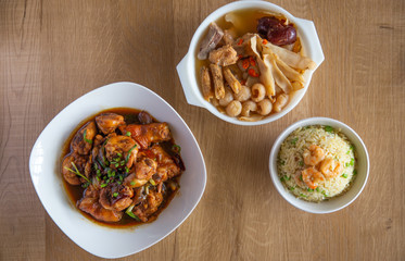 top view of various chinese food