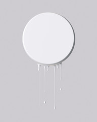 White drip drops round banner, liquid abstract shape isolated, melting design element, 3d rendering