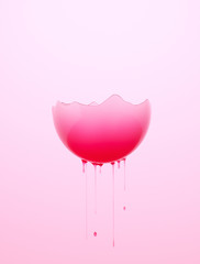 Pink drip drops round island, liquid abstract shape isolated, melting design element, 3d rendering