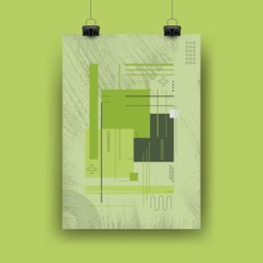 Light green poster flyer pamphlet brochure cover design layout with circle shape graphic elements and space for photo background, blue and yellow color scheme, vector template in A4 size