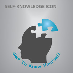 Silhouette of puzzle head of man showing Get To Know Yourself concept vector.