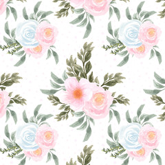 seamless pattern with blue and pink flowers