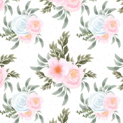 Behang seamless pattern with blue and pink flowers © Kuma