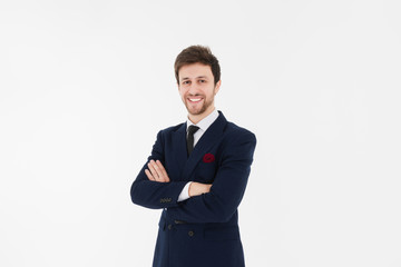 Handsome businessman and white isolated background