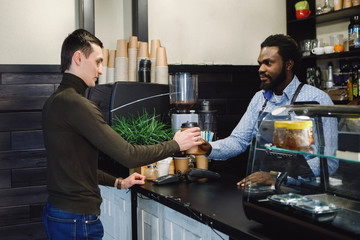 Customer service in a coffee shop.