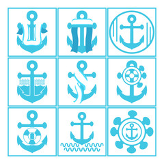 Set of Simple Logo Design of an Anchor in Blue