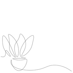 Plant in pot line drawing, vector illustration