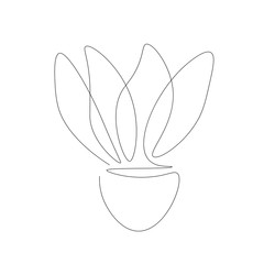Plant in pot one line drawing, vector illustration