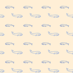 Humpback whale icons pattern. Whale fish seamless background. Seamless pattern vector illustration