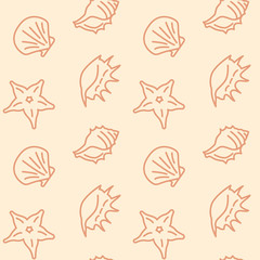 Shellfish icons pattern. Summer travel seamless background. Seamless pattern vector illustration