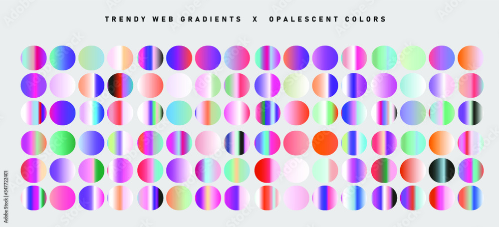 Poster set of chromatic holographic gradients. retrofuturistic iridescent swatches in style of 80's.