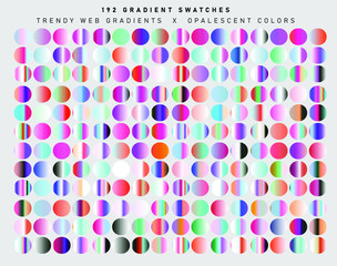 Set of chromatic holographic gradients. Retrofuturistic iridescent swatches in style of 80's.