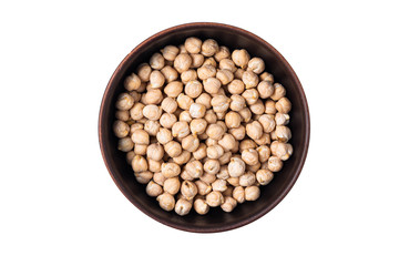 Chickpea in a plate, isolated on white