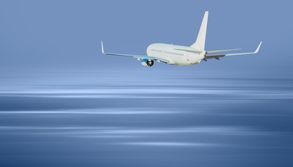 Commerical passenger airplane in the clouds. travel by air transport 