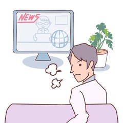ニュースを見て怒る男性