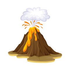 Volcanic Eruption with Flowing Lava as Natural Cataclysm Vector Illustration - obrazy, fototapety, plakaty
