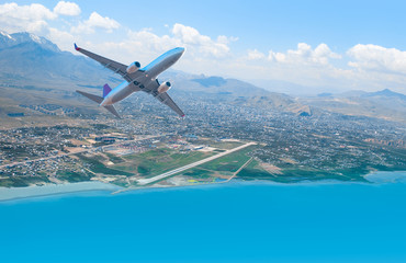 Fototapeta na wymiar Airplane taking off - Travel by air transport