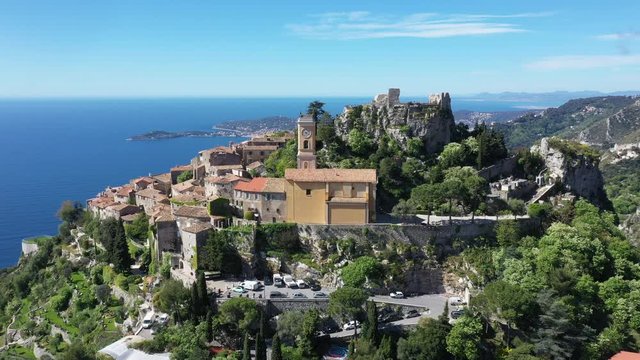 France, Aerial view of Eze on the french riviera, a typical village in the south of France