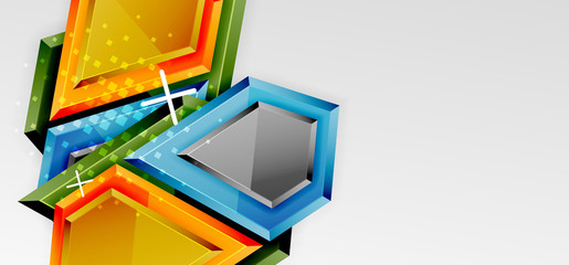 Metal glossy shiny geometric shapes with 3d effect composition. Techno futuristic vector abstract background For Wallpaper, Banner, Background, Card, Book Illustration, landing page