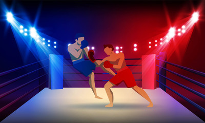Fototapeta na wymiar Boxer knocking out at Boxing ring arena and spotlight vector design.