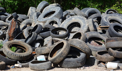 Landfill of old waste tires